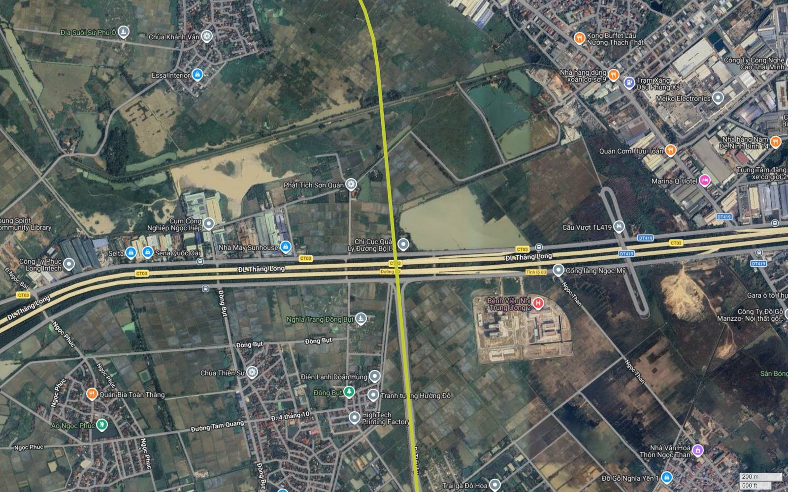 Tuyến metro số 13 Hà Nội cắt vuông góc Đại lộ Thăng Long tại Ngọc Liệp, Quốc Oai, giữa hai đầu mút